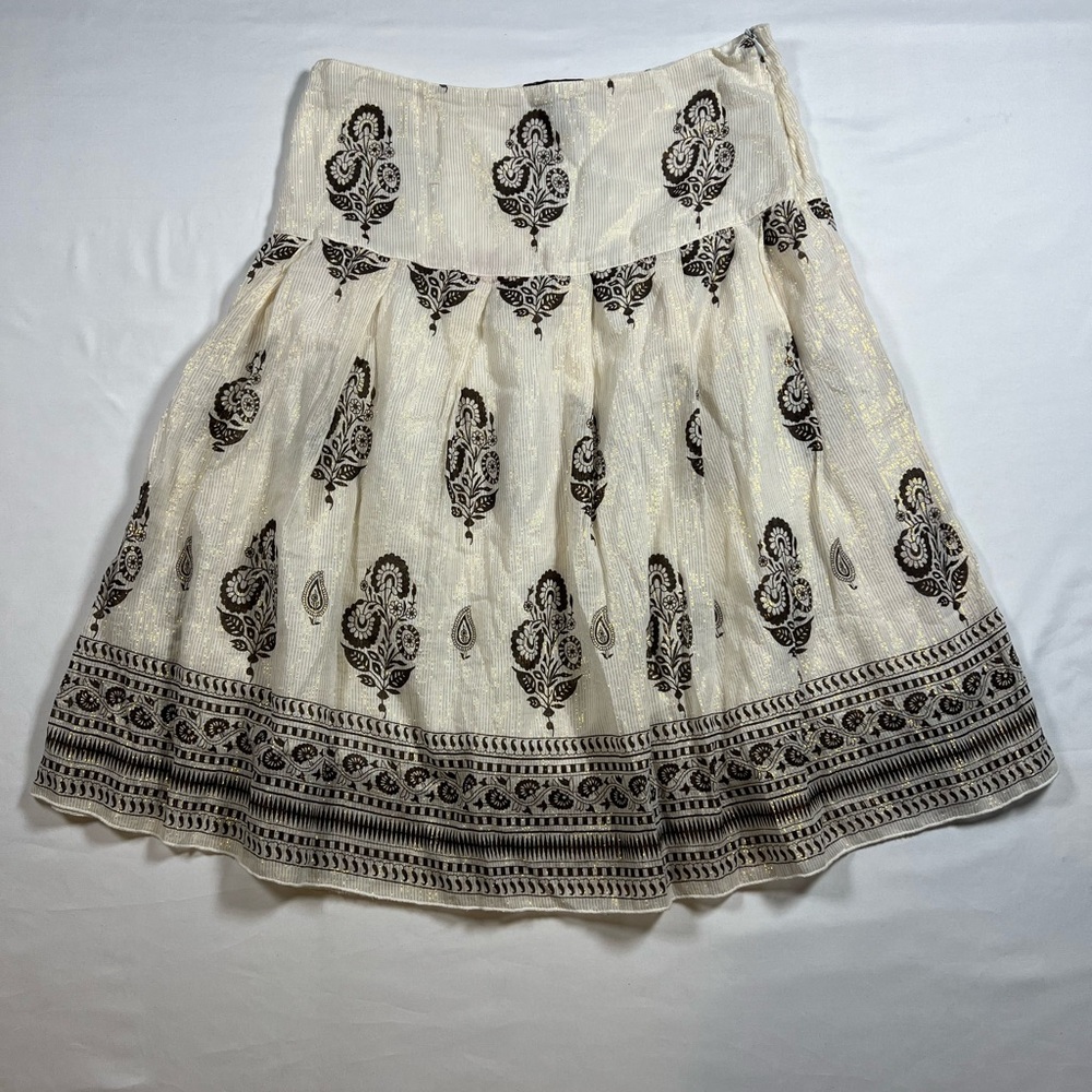 Vintage Y2K Cream tiered Skirt with Black Paisley Print